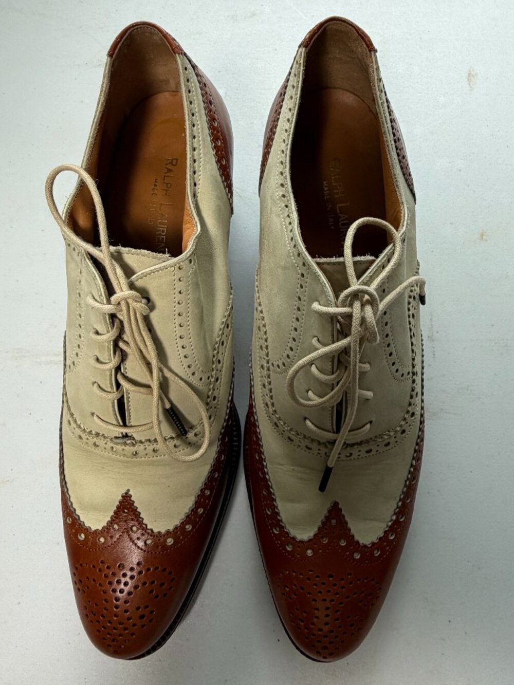 Vintage Ralph Lauren Oxford shoes, Brown/Ivory leather shoes.